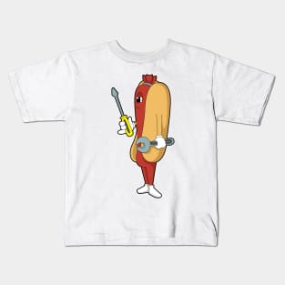 Hotdog as Mechanic with Tool Kids T-Shirt